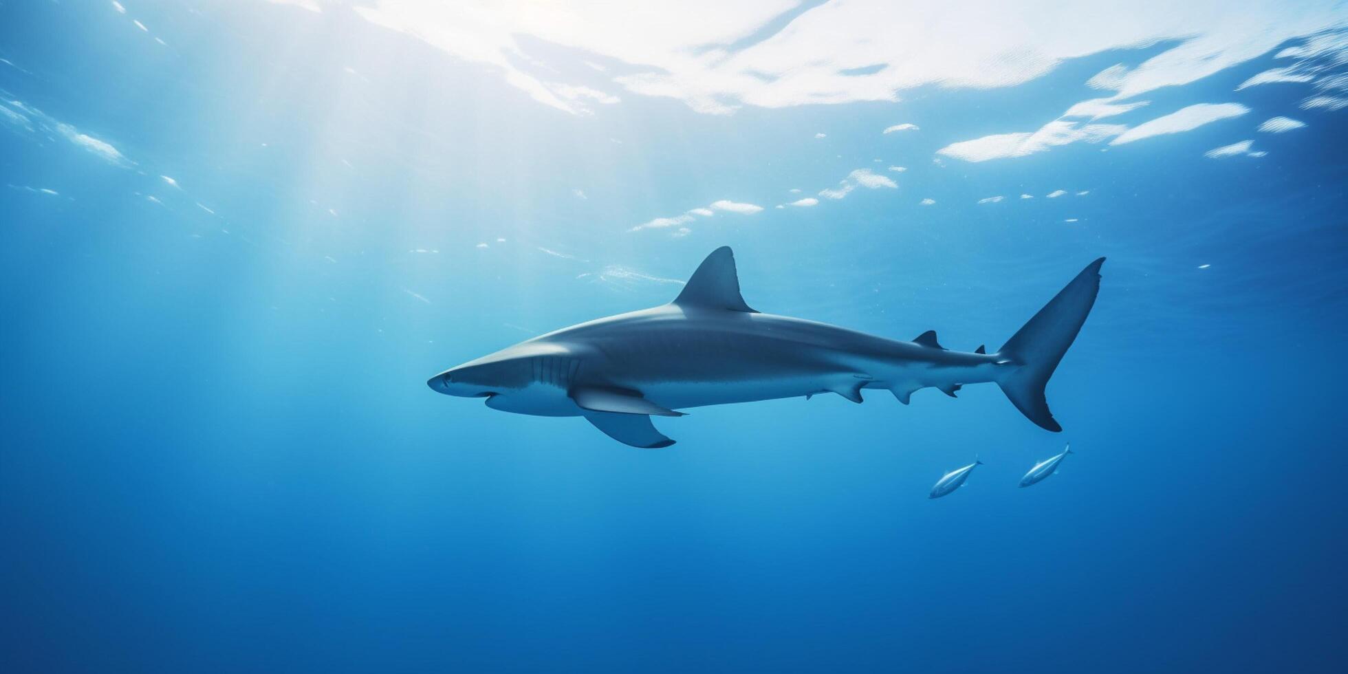 Tubarão e peixes dentro a oceano ai gerado foto