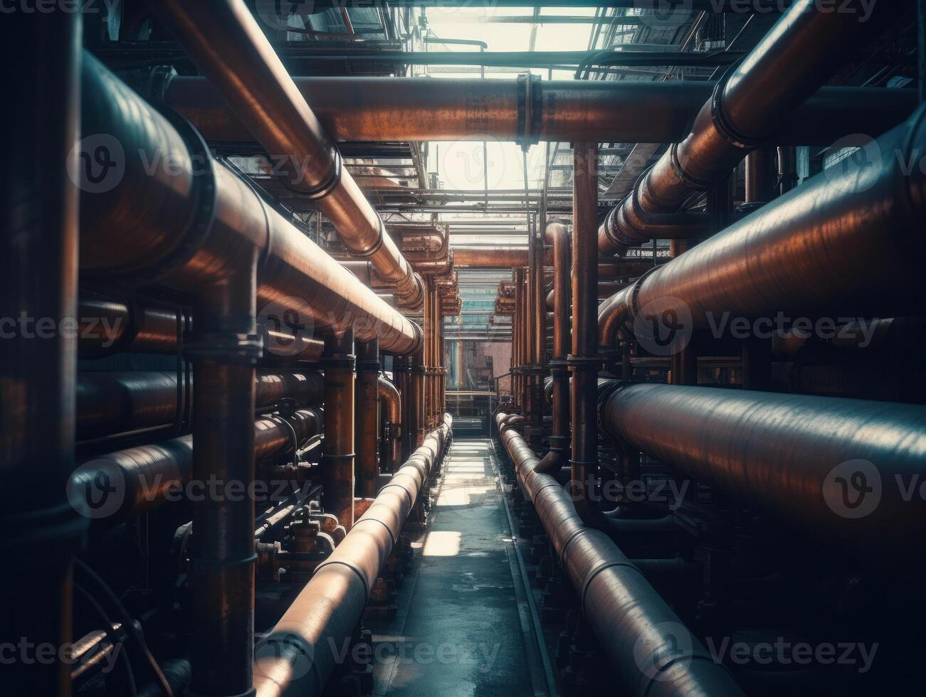 industrial fundo aço dutos e válvulas criada com generativo ai tecnologia foto