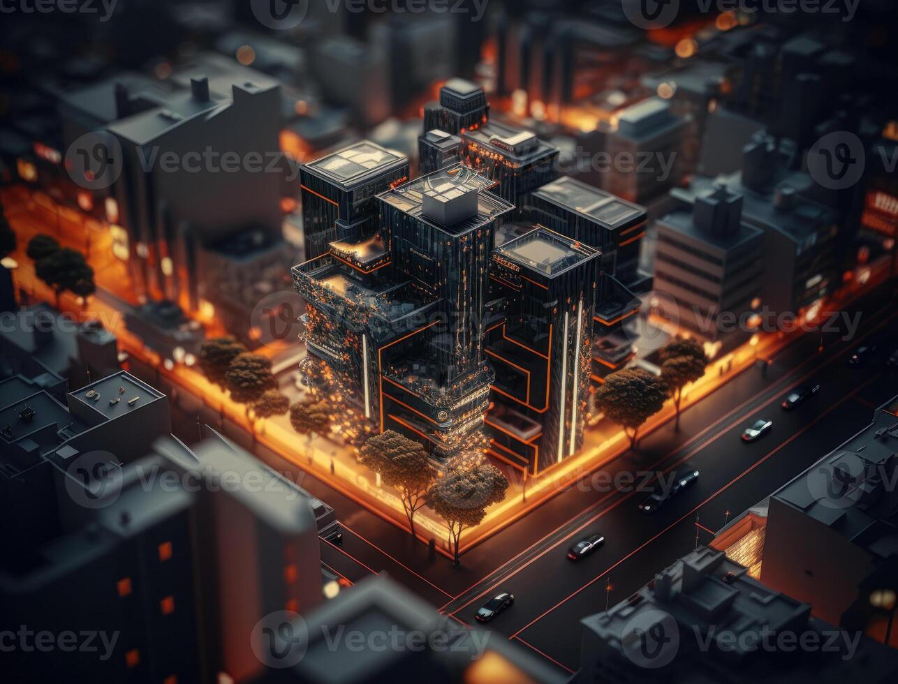 futurista cidade panorama paisagem urbana isométrico Visão noite cidade criada com generativo ai tecnologia foto