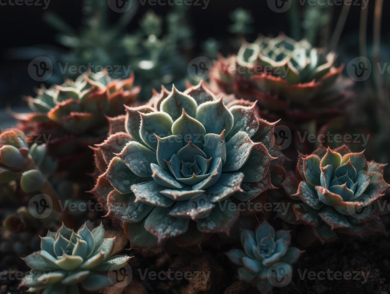 miniatura casa flores suculentos e cacto dentro a jardim criada com generativo ai tecnologia foto