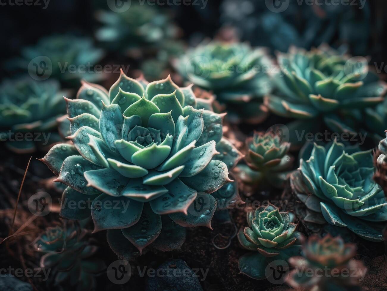 miniatura casa flores suculentos e cacto dentro a jardim criada com generativo ai tecnologia foto