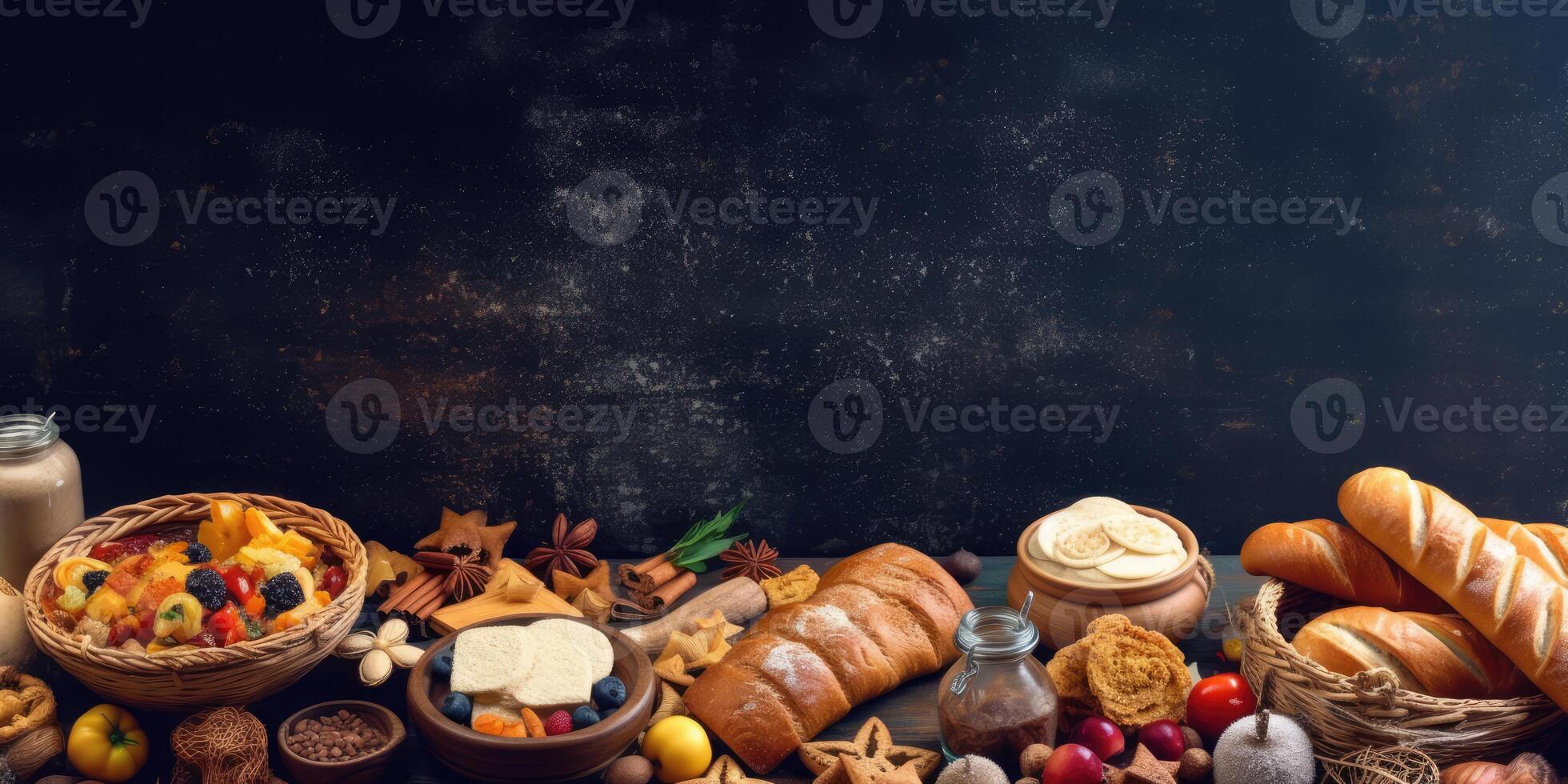 Comida festa em decorado mesa para festa junina celebração. brasileiro Comida para a comemorar Junho celebração. Comida fundo generativo ai ilustração foto