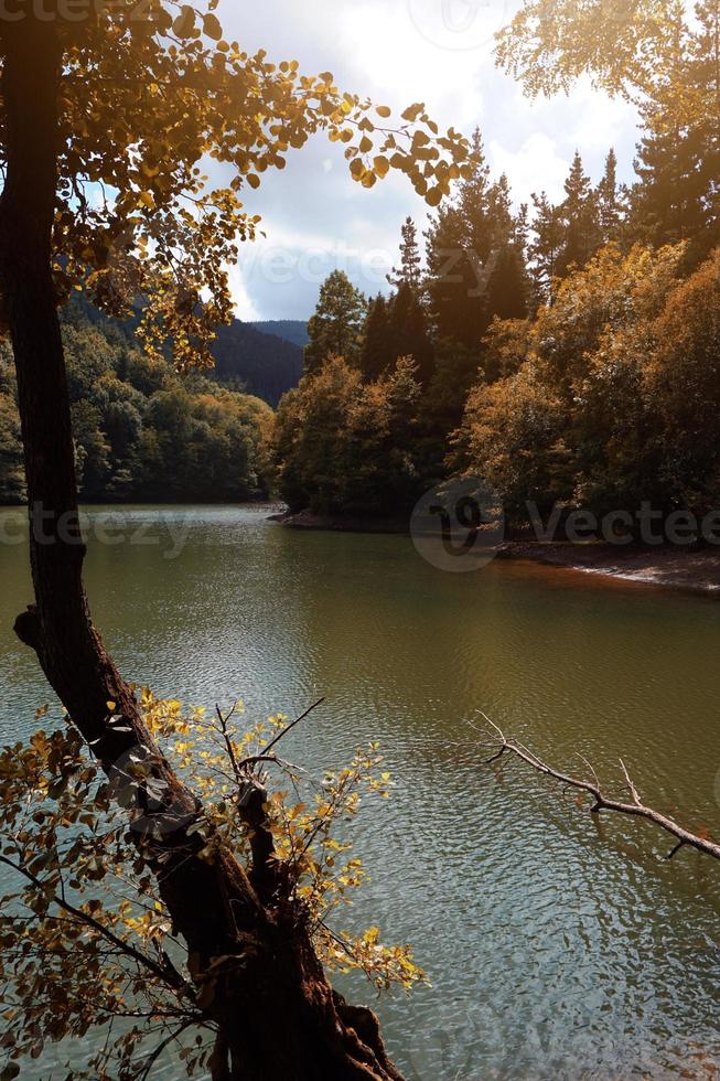 lago na montanha em bilbao espanha foto