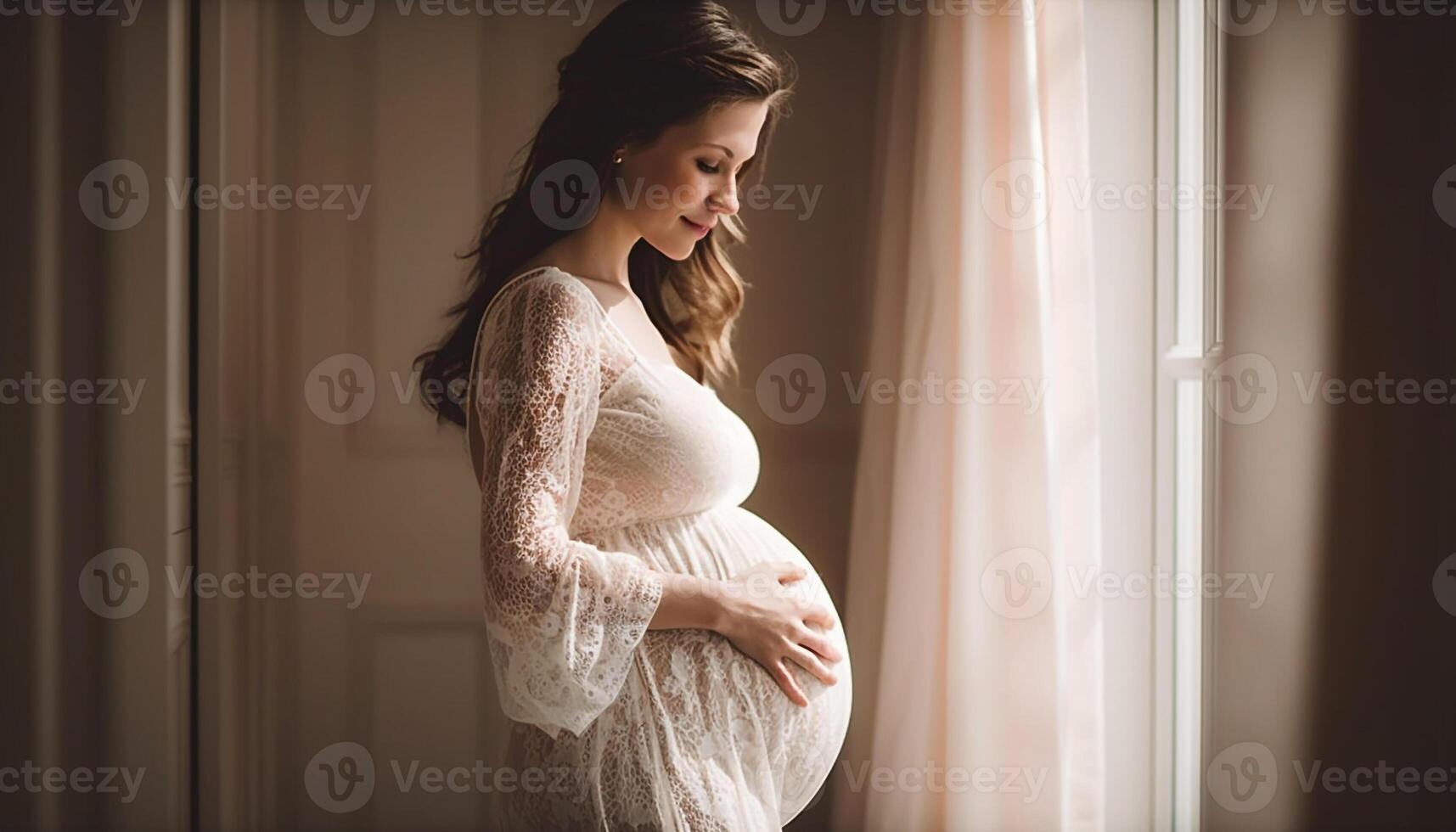 expectante mãe brilhando com amor e antecipação gerado de ai foto