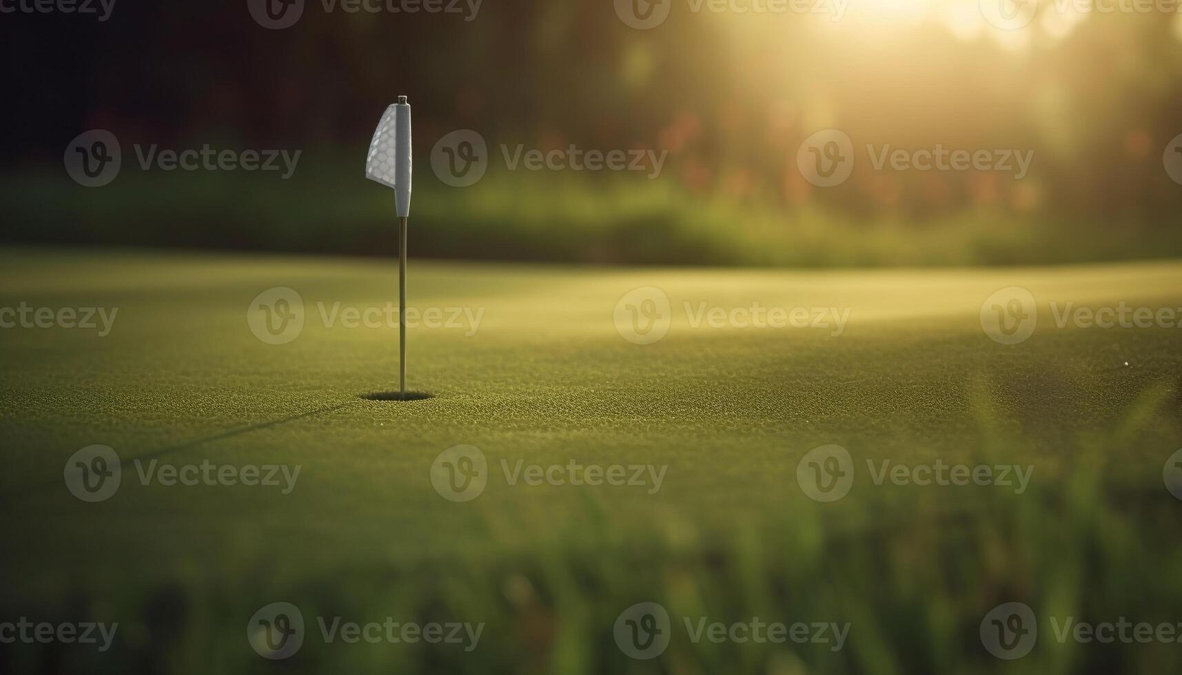 verde grama, azul céu, batendo golfe bola sucesso gerado de ai foto