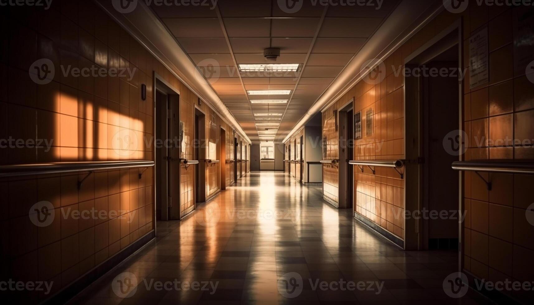 esvaziar corredor conduz para moderno, iluminado Entrada corredor gerado de ai foto