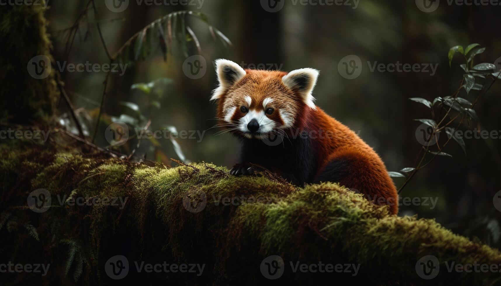 fofa vermelho panda sentado em bambu ramo gerado de ai foto