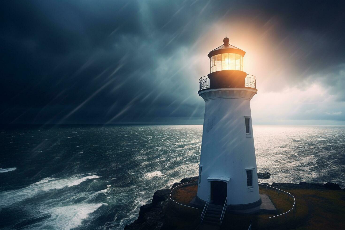 farol durante uma tempestade ai generativo foto