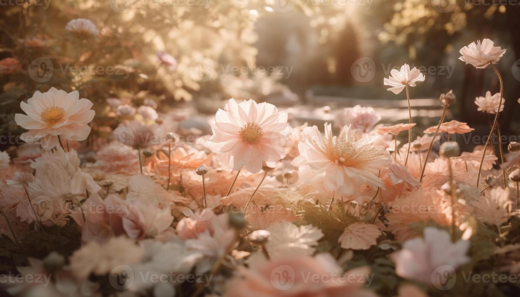 vibrante flores silvestres ramalhete dentro Prado, foco em primeiro plano, desfocado fundo gerado de ai foto