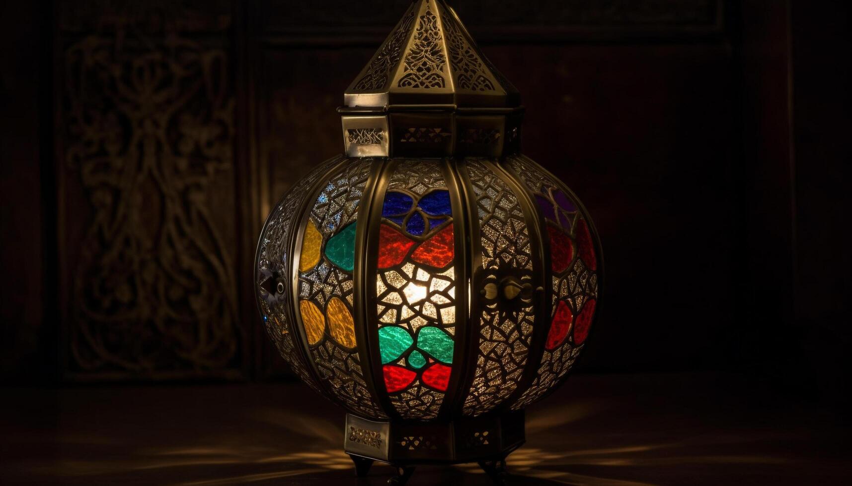 iluminado Antiguidade lanterna, ornamentado árabe estilo, símbolo do espiritualidade e culturas gerado de ai foto