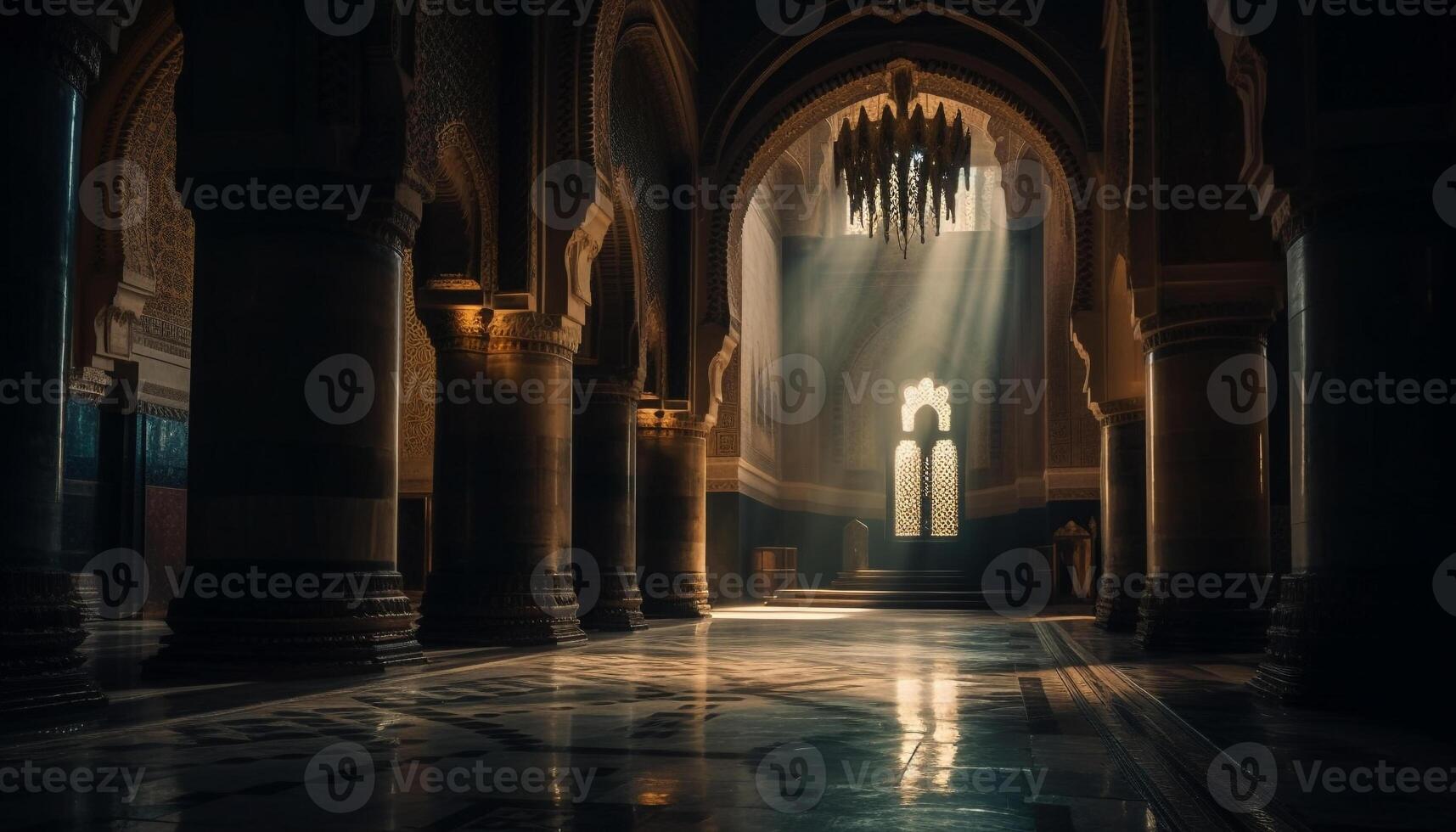 gótico capela antigo altar iluminado de natural luz às crepúsculo gerado de ai foto