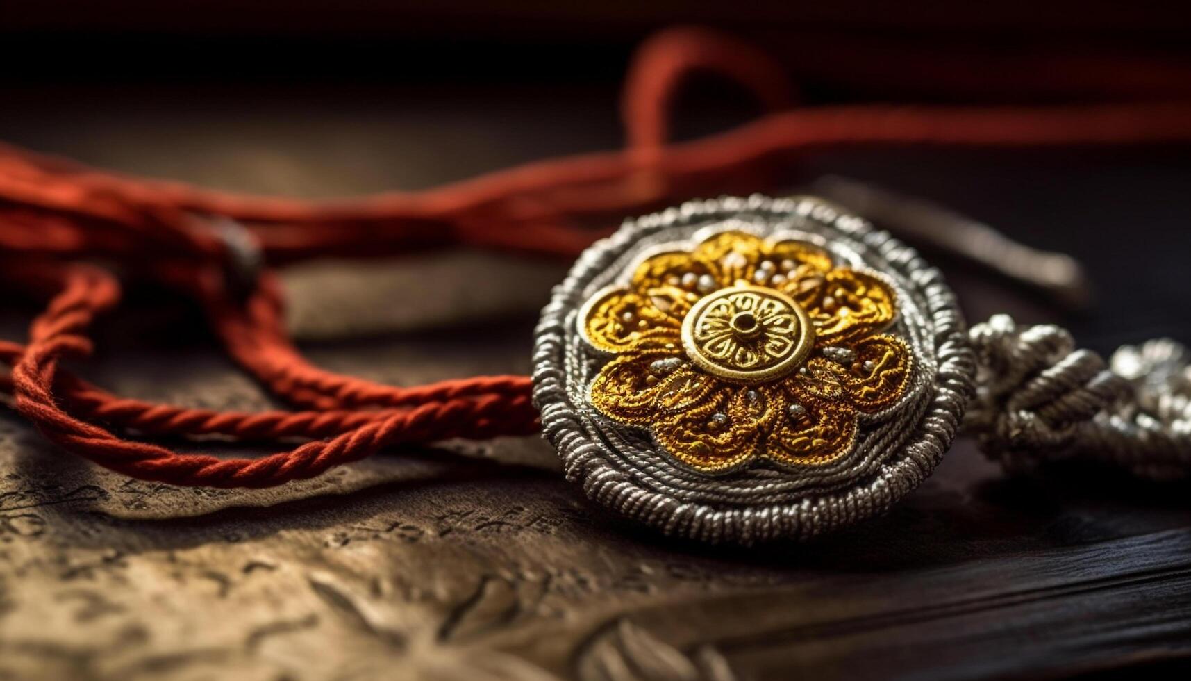 Antiguidade ouro colar com ornamentado talão e bordado decoração gerado de ai foto