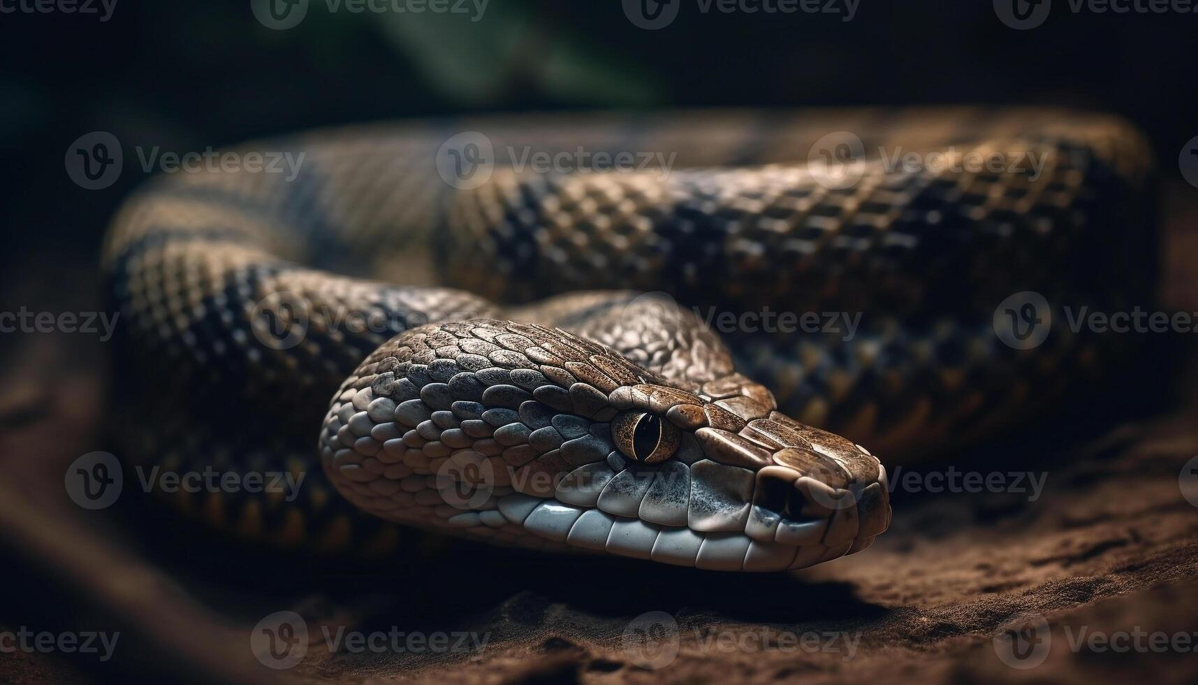 fechar acima do venenoso víbora assustador espiral língua generativo ai foto