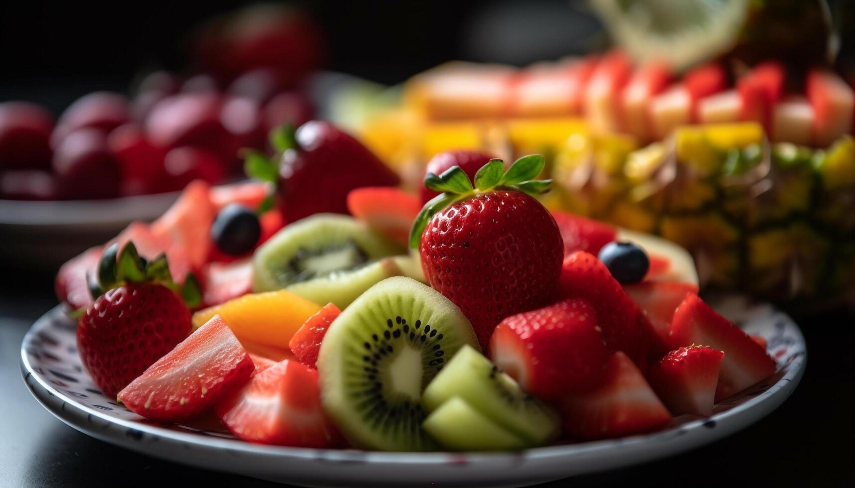 fresco fruta salada com uma gourmet torção generativo ai foto