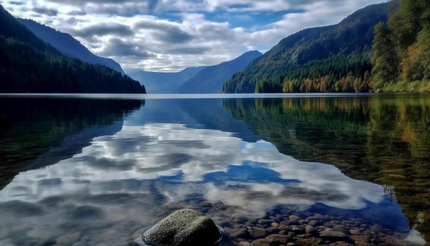 majestoso montanha alcance reflete dentro tranquilo água generativo ai foto