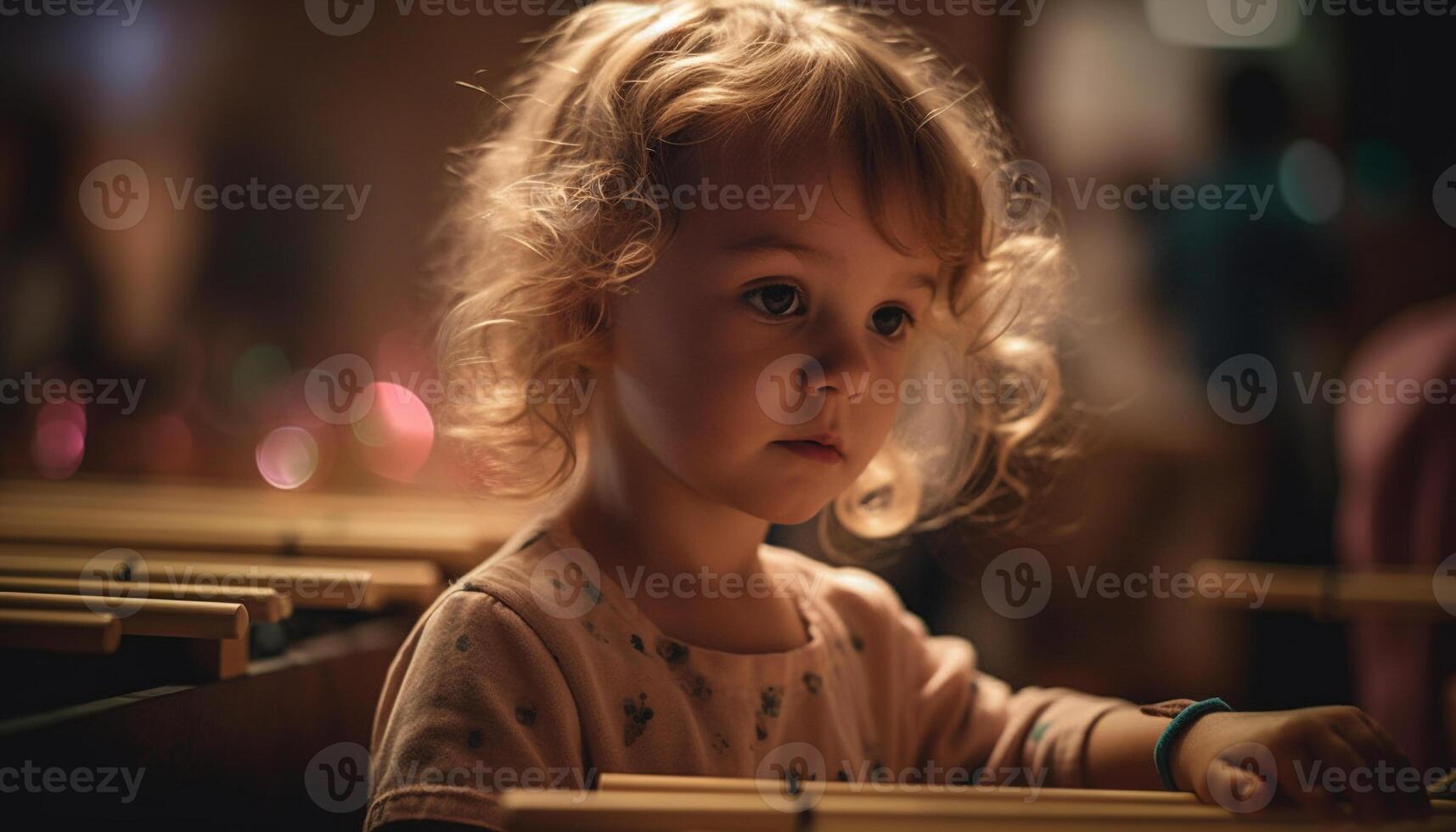 sorridente criança pequena estudando às mesa com livro gerado de ai foto