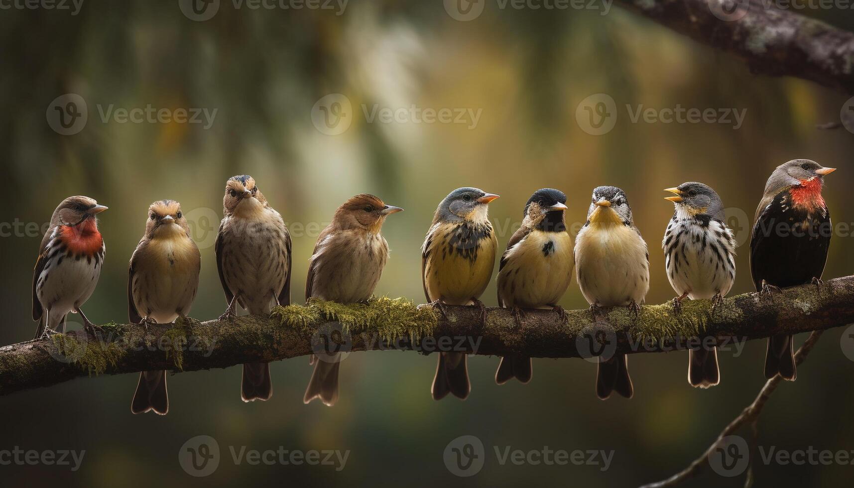 pequeno tentilhões empoleirar-se em verde folha ramo gerado de ai foto