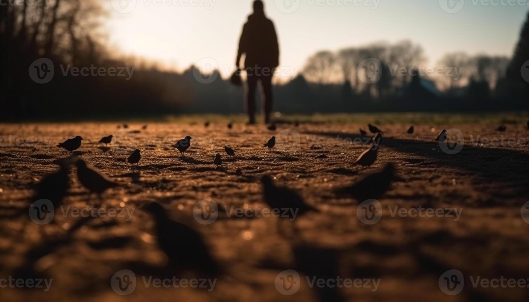 silhueta caminhando dentro tranquilo floresta às crepúsculo gerado de ai foto