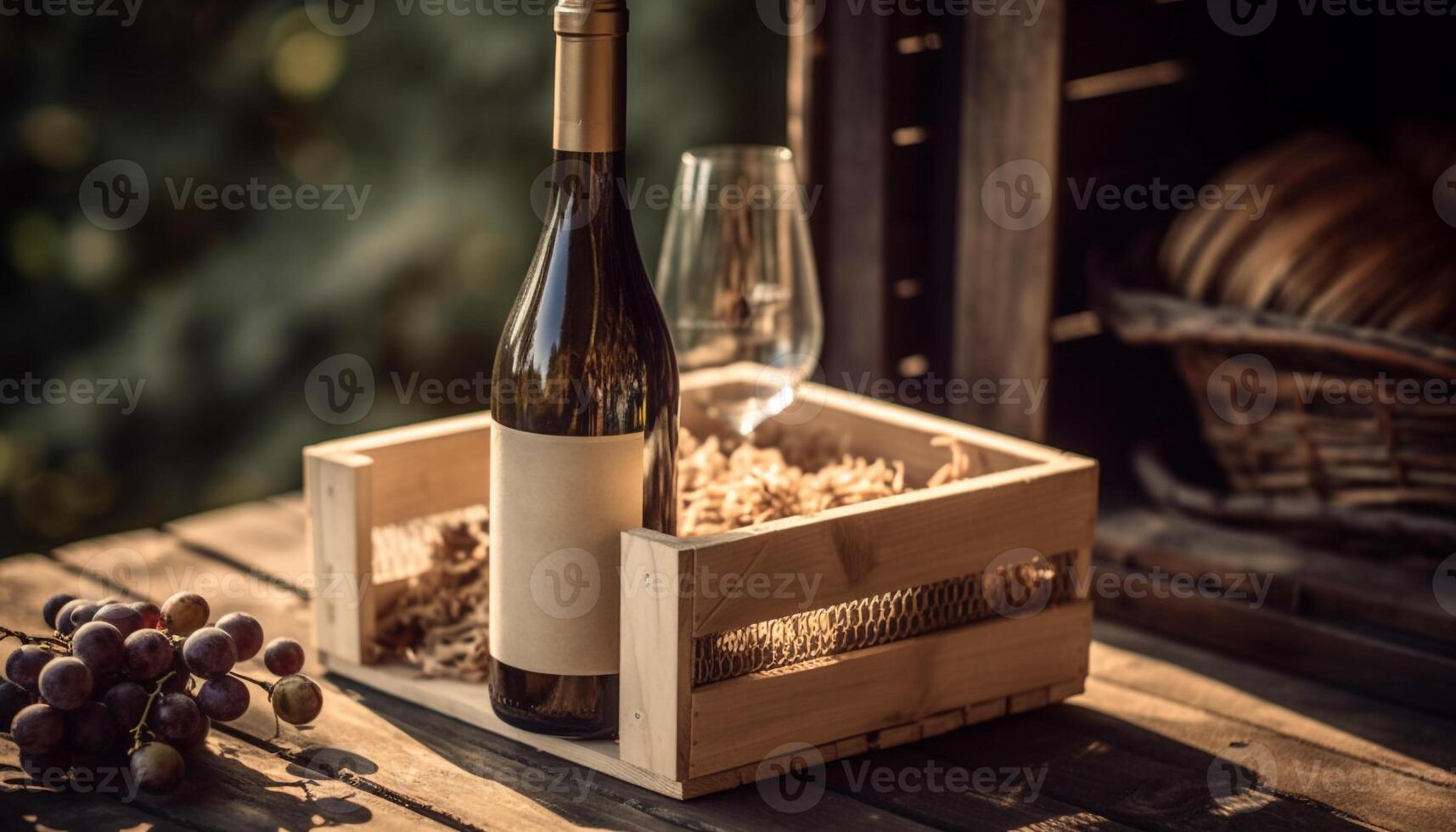 rústico adega mesa com fresco orgânico vinho gerado de ai foto