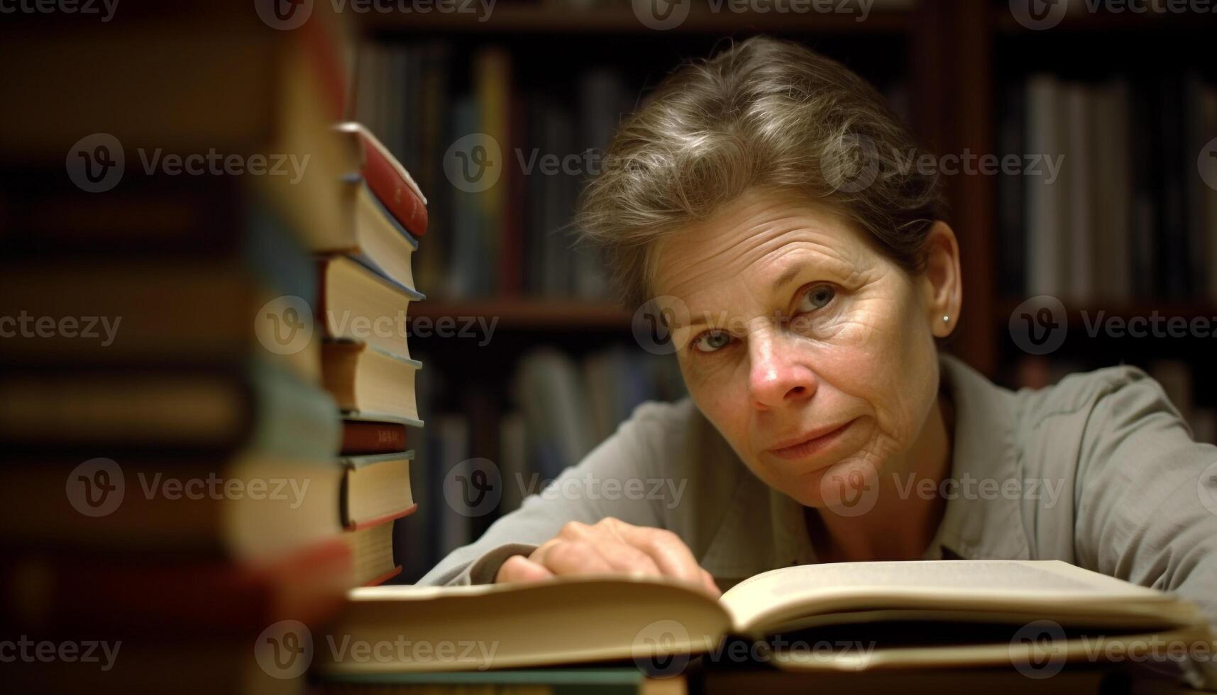 1 pessoa estudando literatura dentro de casa às biblioteca gerado de ai foto