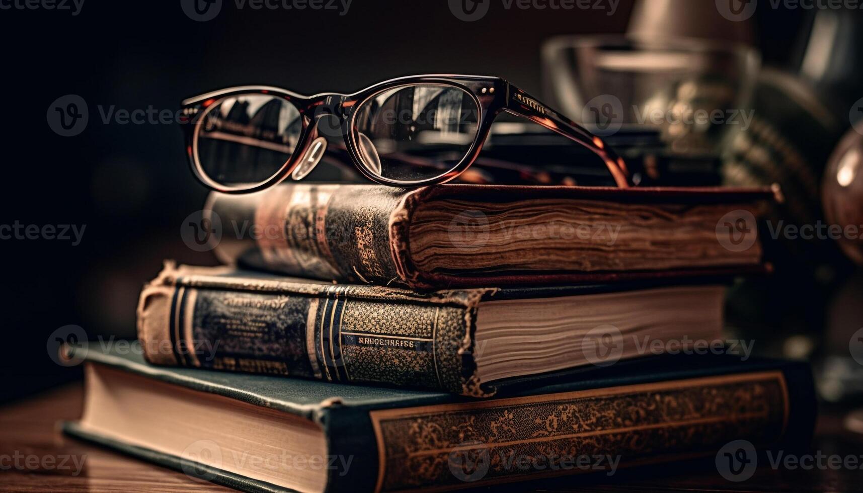 Antiguidade Óculos em velho livro, sabedoria preservado gerado de ai foto