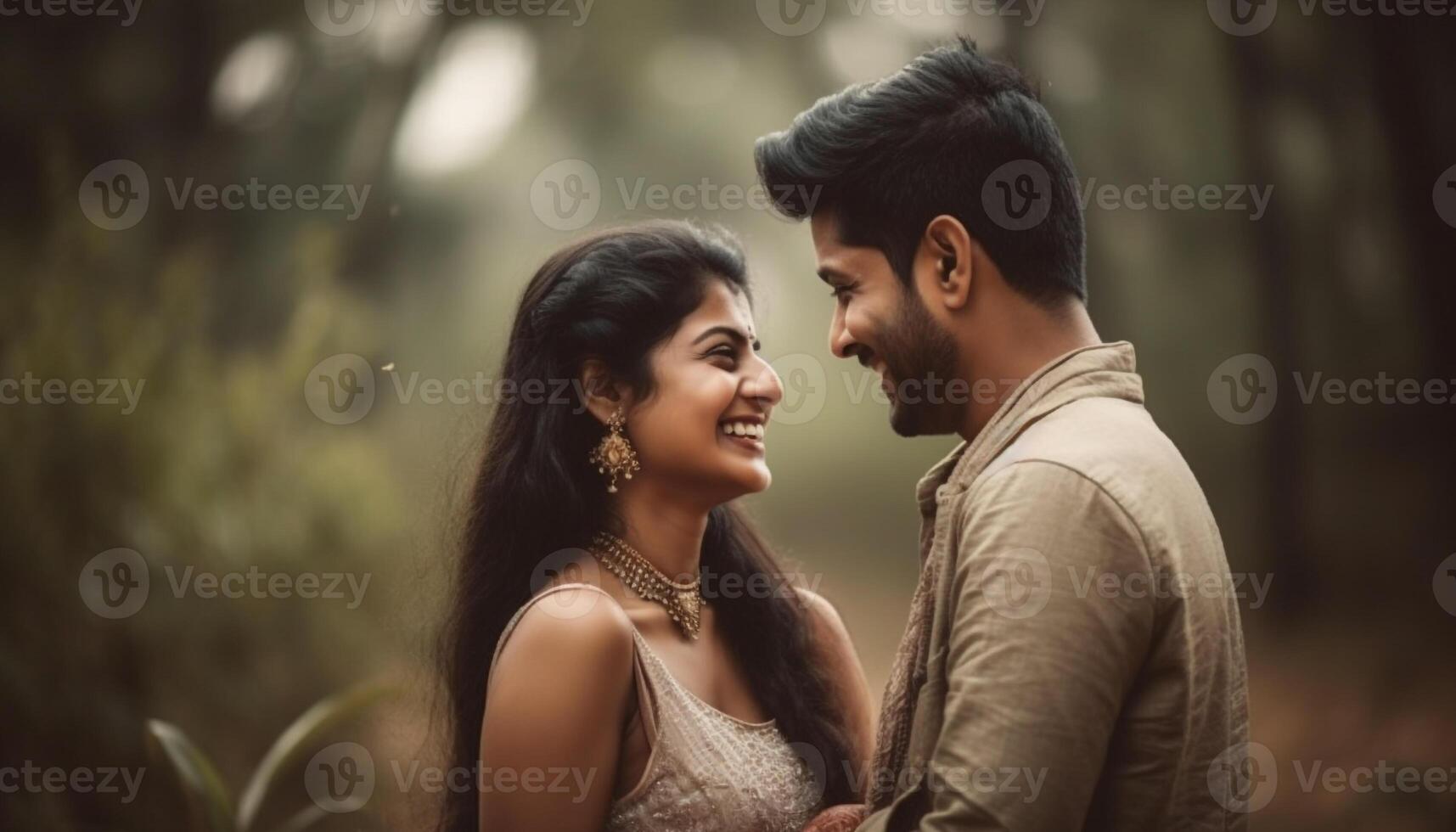 jovem casal dentro amor sorridente, abraçando ao ar livre gerado de ai foto