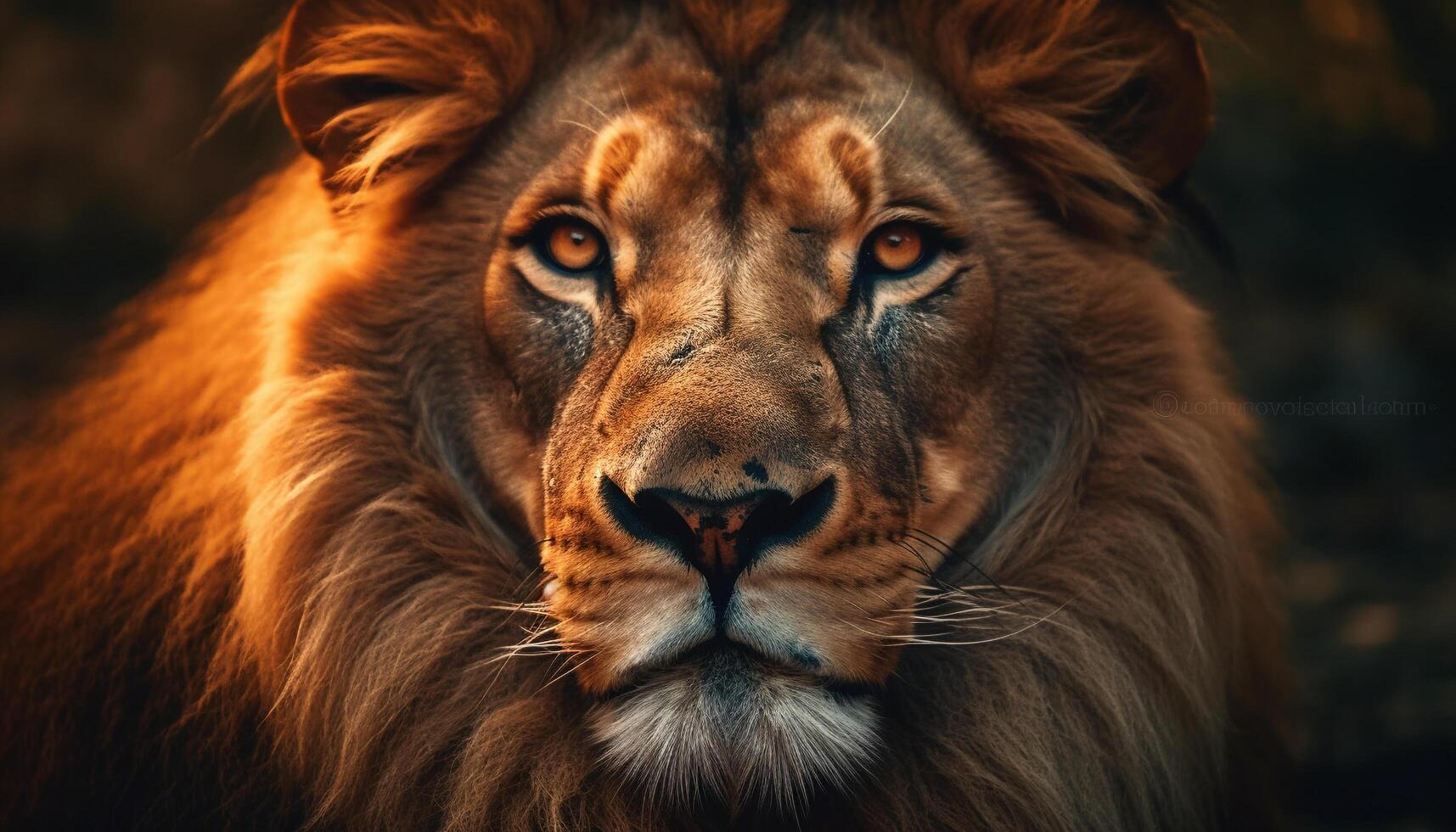 majestoso masculino leão encarando às Câmera dentro africano savana gerado de ai foto