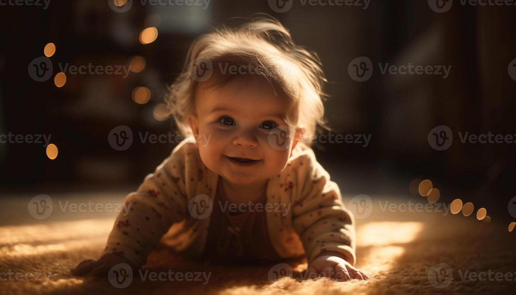 fofa bebê menina sorridente, jogando ao ar livre com despreocupado prazer gerado de ai foto