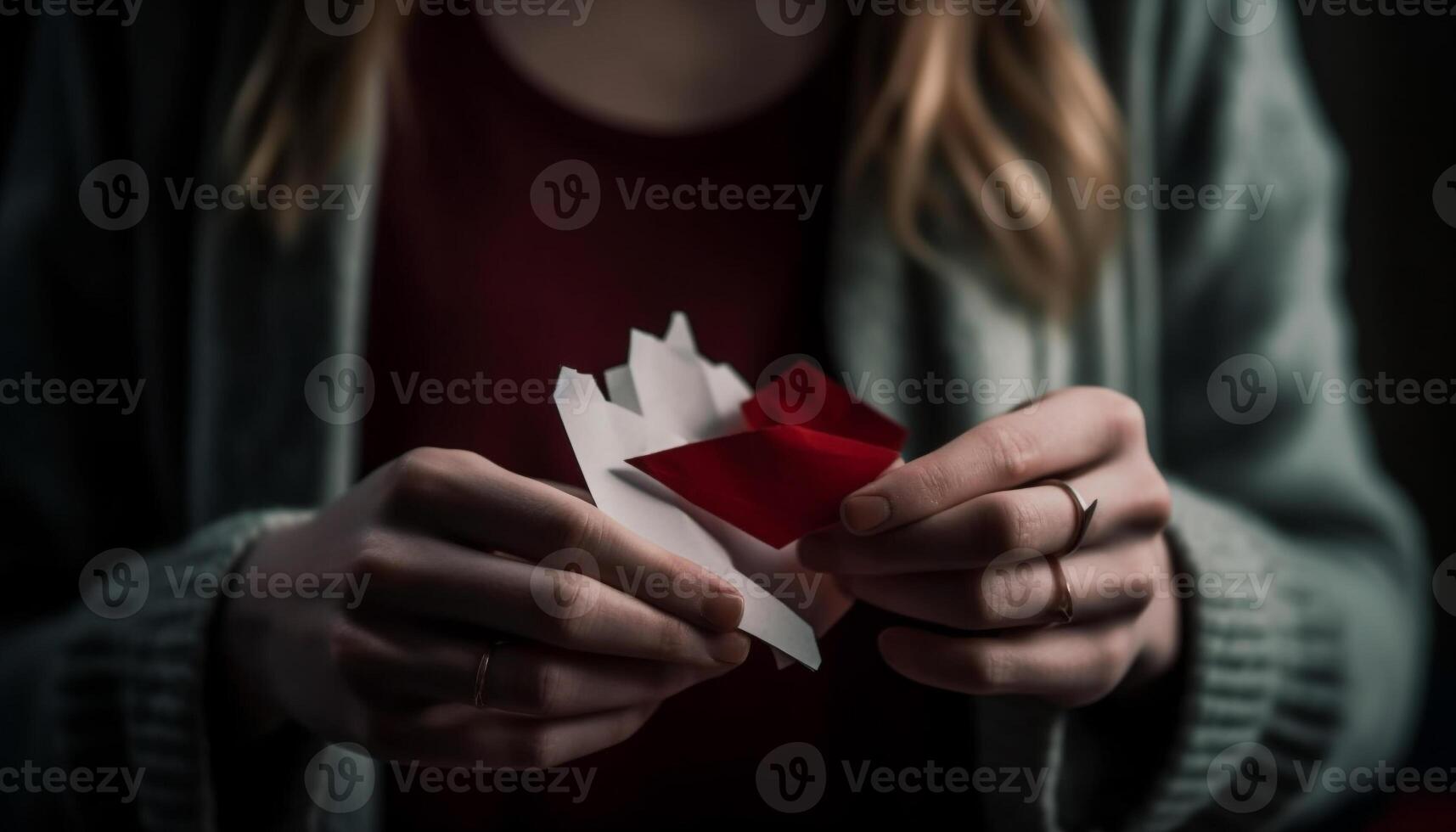 beleza segurando presente, tristeza dentro primeiro plano dando amor dentro de casa gerado de ai foto