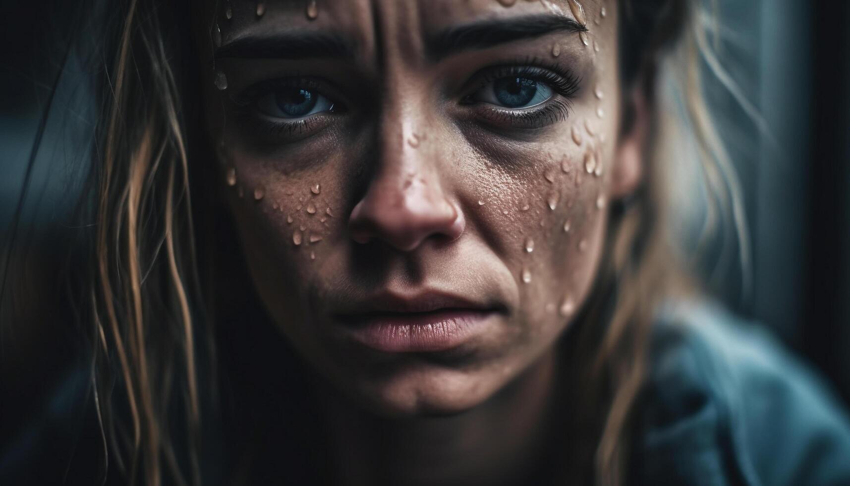solidão dentro a chuva jovem mulher beleza mascarado de tristeza gerado de ai foto