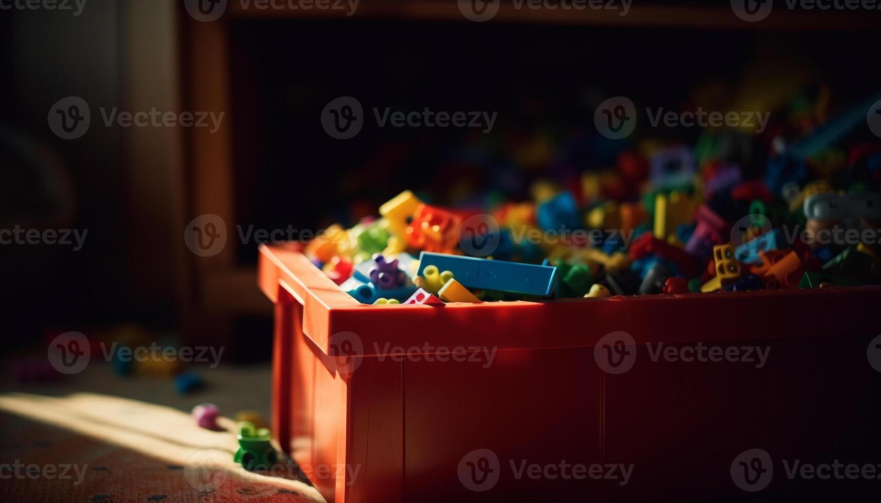 criança colorida brinquedo caixa detém recordações do infância Diversão dentro de casa gerado de ai foto