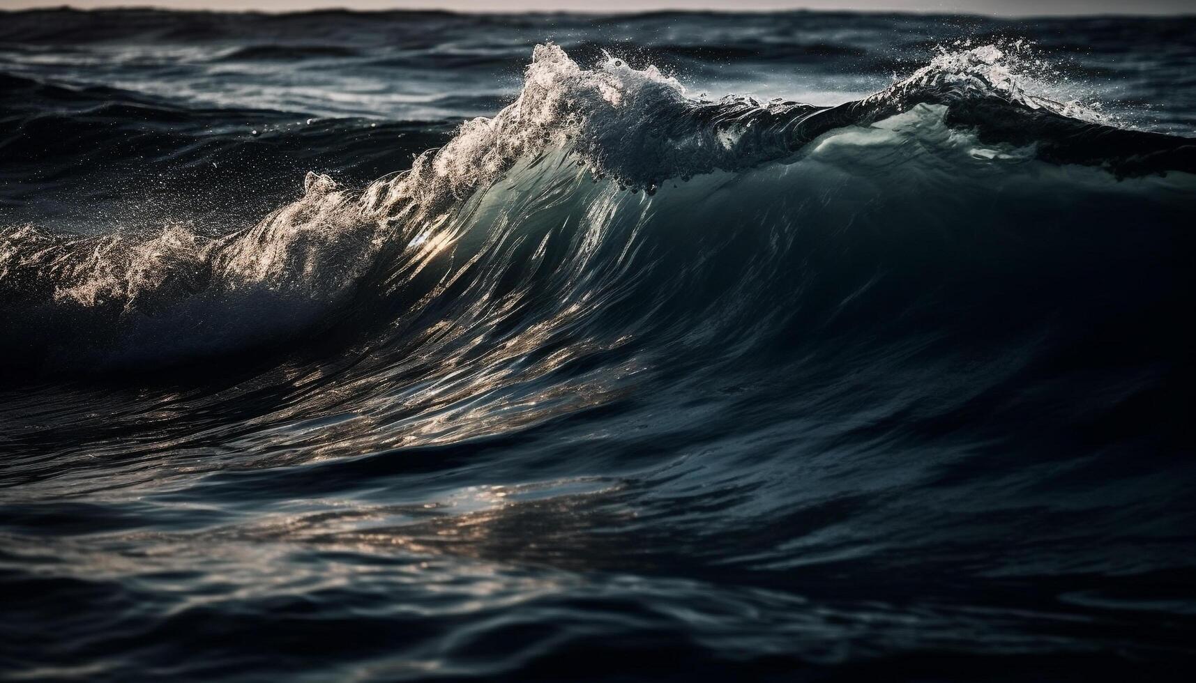 beleza dentro natureza azul onda bate em arenoso litoral horizonte gerado de ai foto