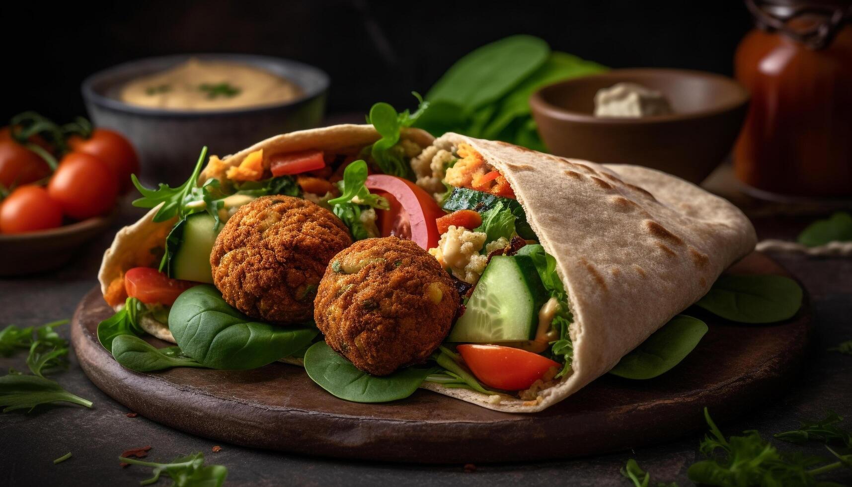 grelhado carne taco em caseiro pão sírio com fresco guacamole e coentro gerado de ai foto