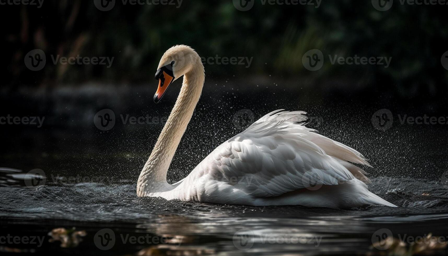 majestoso cisne reflete natural beleza dentro tranquilo lagoa água gerado de ai foto