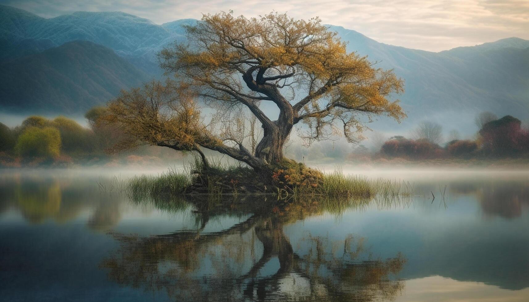 outono montanha alcance reflete natural beleza dentro tranquilo molhado Prado gerado de ai foto