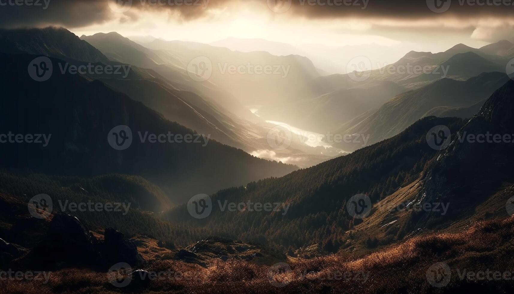 majestoso montanha pico dentro tranquilo crepúsculo, beleza dentro natureza panorama gerado de ai foto