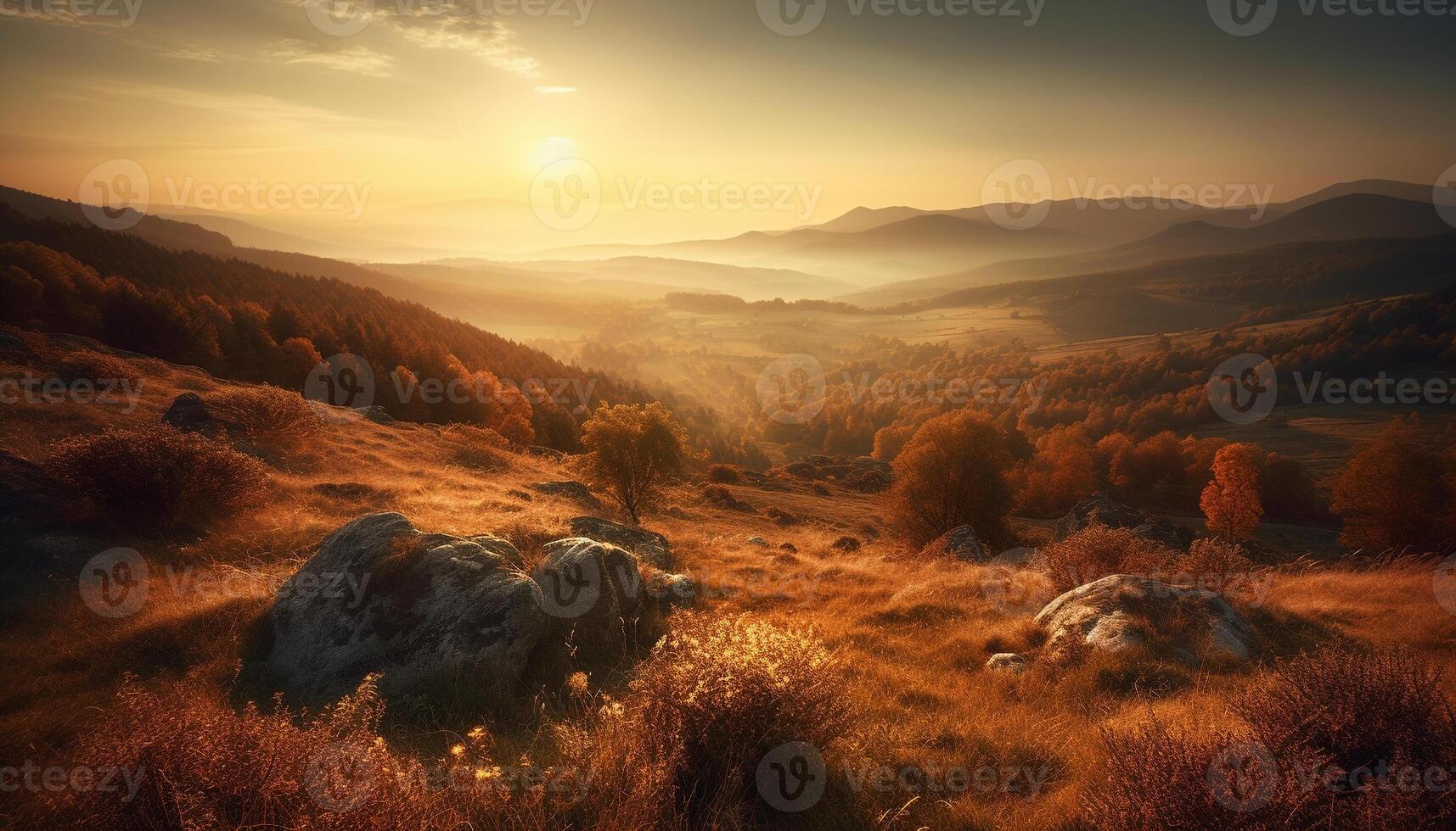 majestoso montanha pico costas aceso de nascer do sol, uma tranquilo cena gerado de ai foto