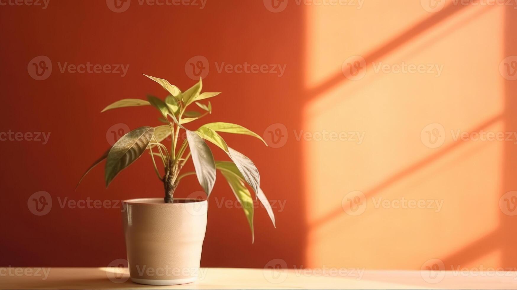 mesa com plantar dentro vaso contra parede fundo. generativo ai foto