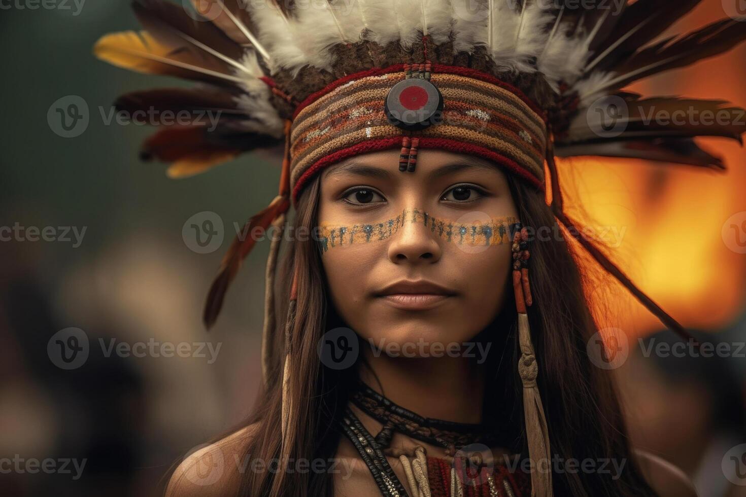 retrato do indígena tribo mulher. nativo americano pessoas. generativo ai foto