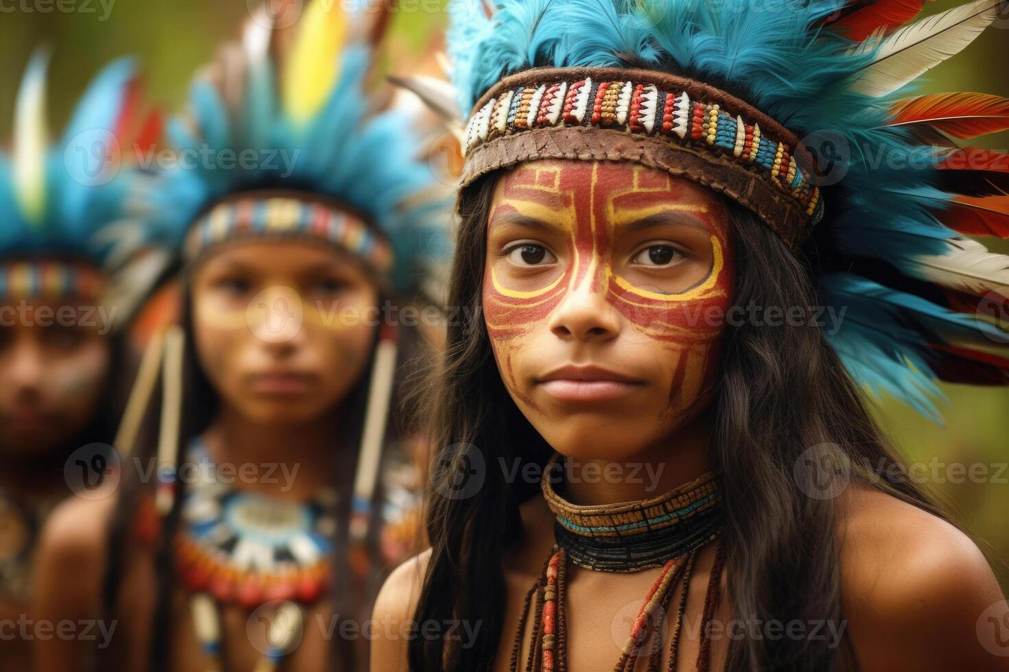 retrato do indígena tribo mulher. nativo americano pessoas. generativo ai foto