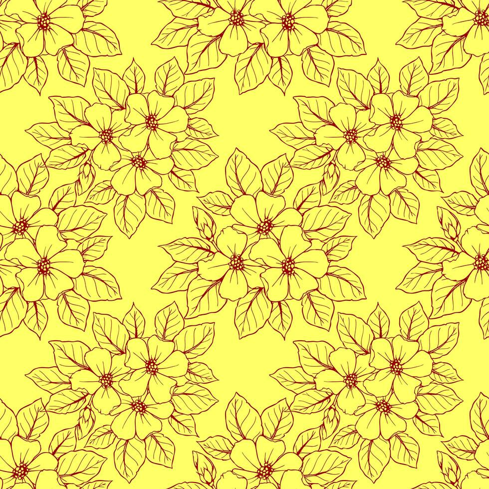 desatado contorno padronizar do ampla vermelho flores em uma amarelo fundo, textura, Projeto foto