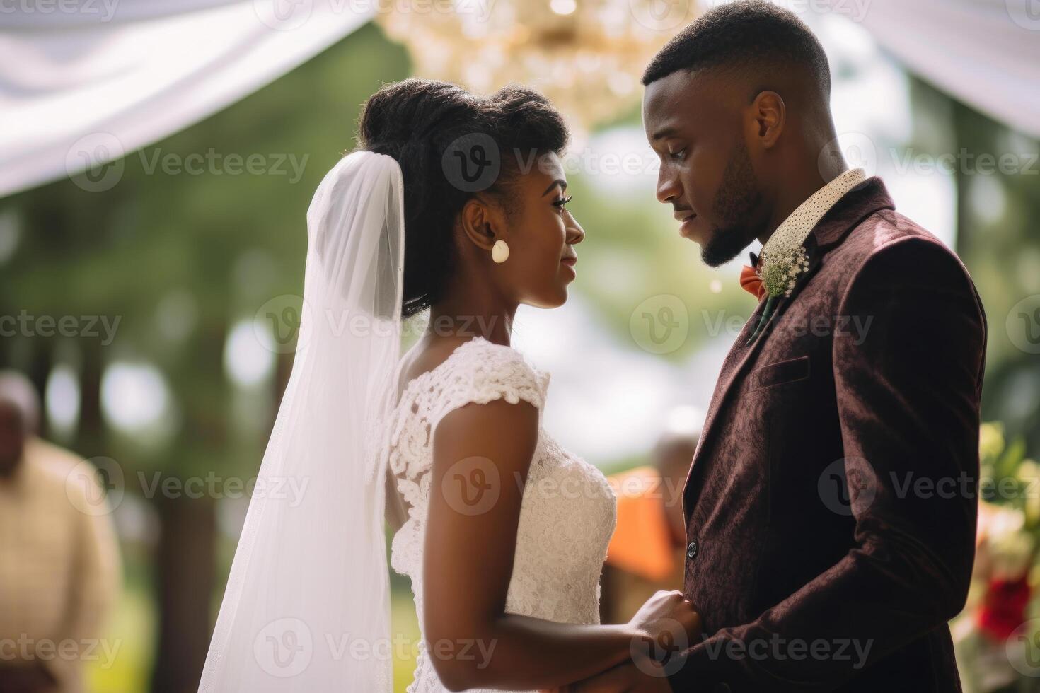 surpreendente africano americano casal dentro Casamento cerimônia. generativo ai. foto