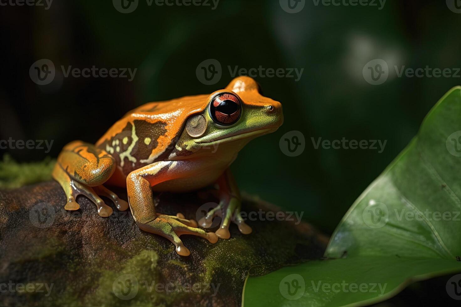 lindo colorida rã dentro a floresta ilustração generativo ai foto