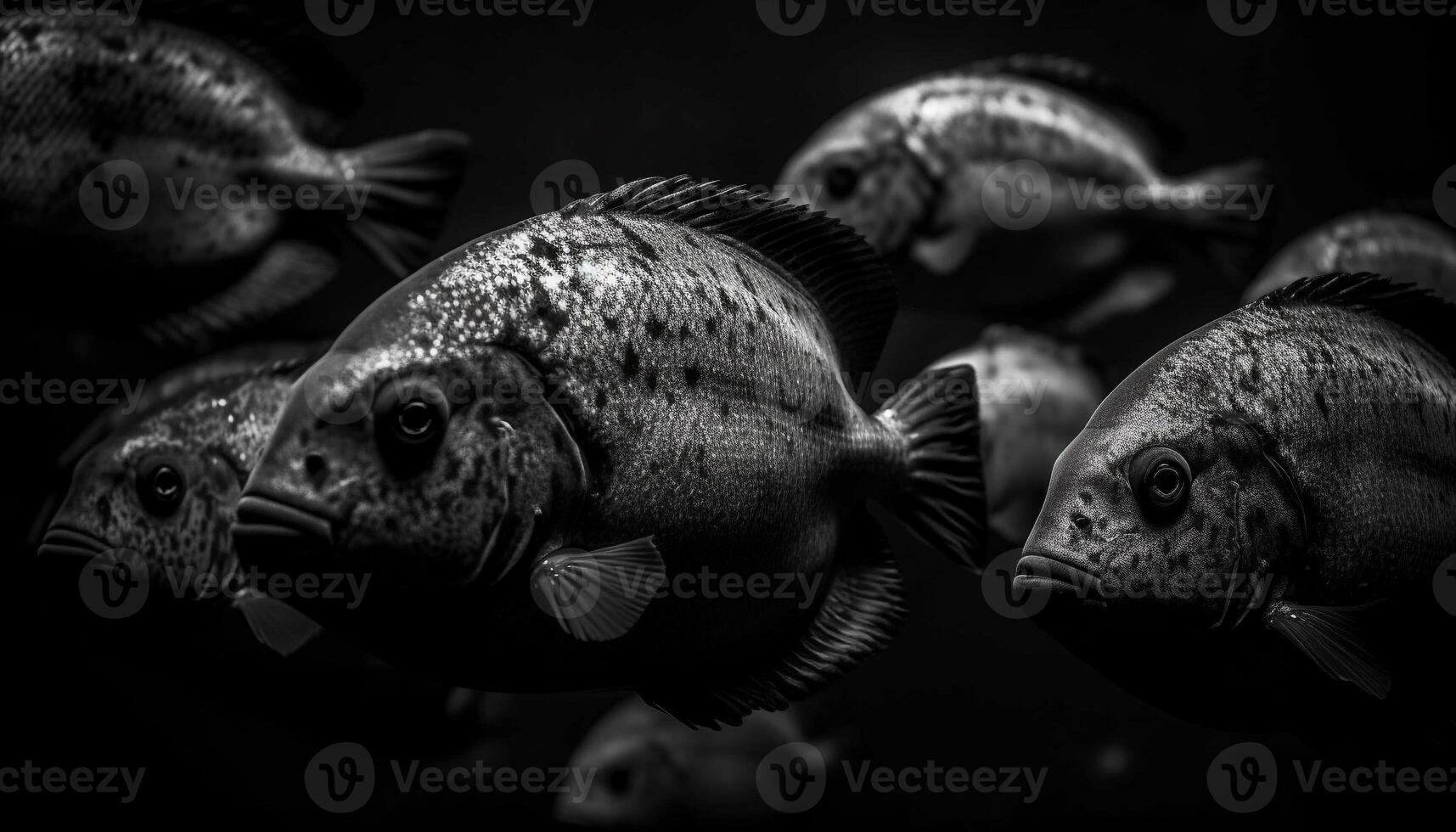 escola do peixe natação dentro a profundo, Sombrio caribe águas gerado de ai foto