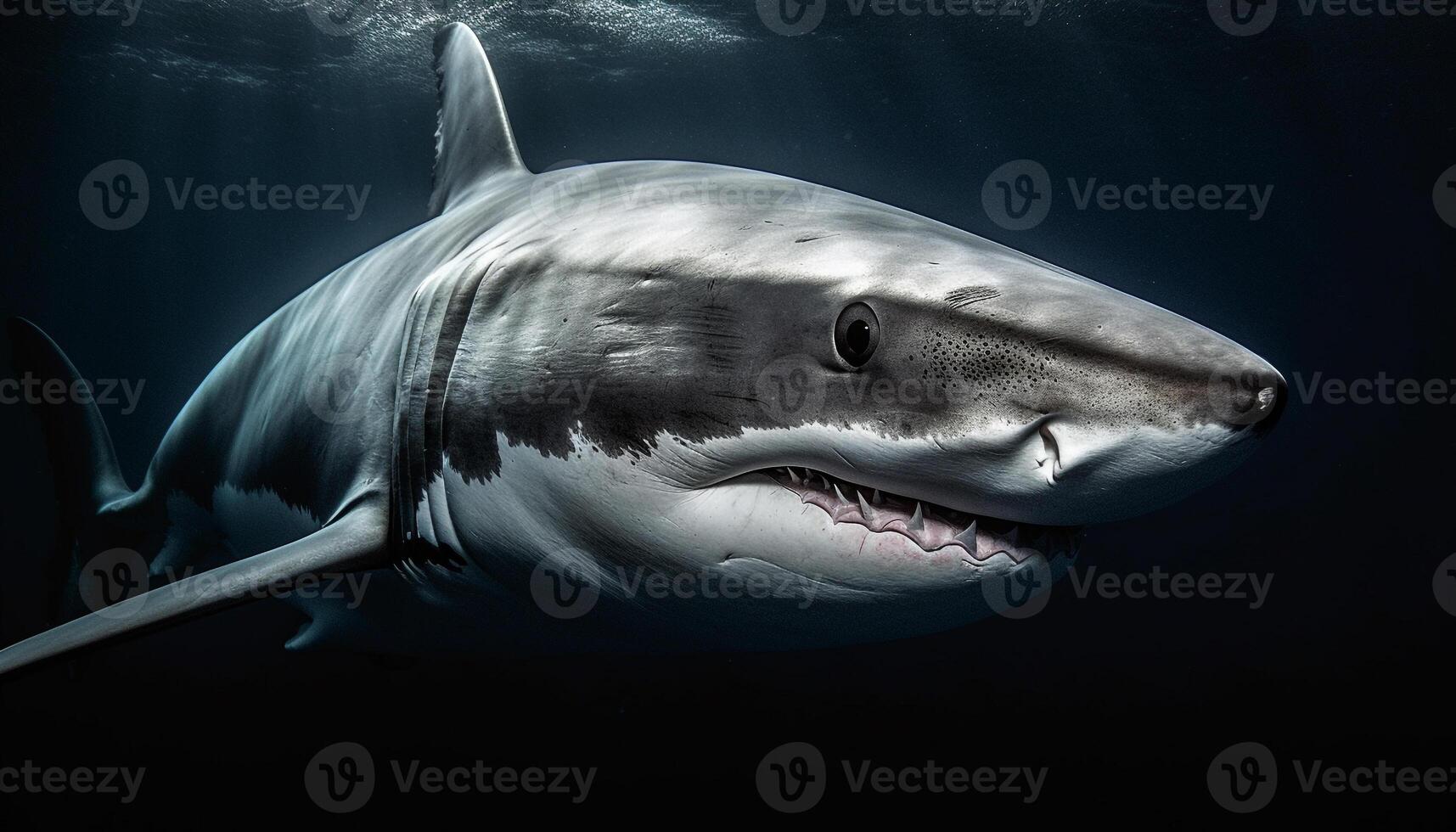 majestoso mamífero com gigante dentes olhando às Câmera dentro assustador recife gerado de ai foto