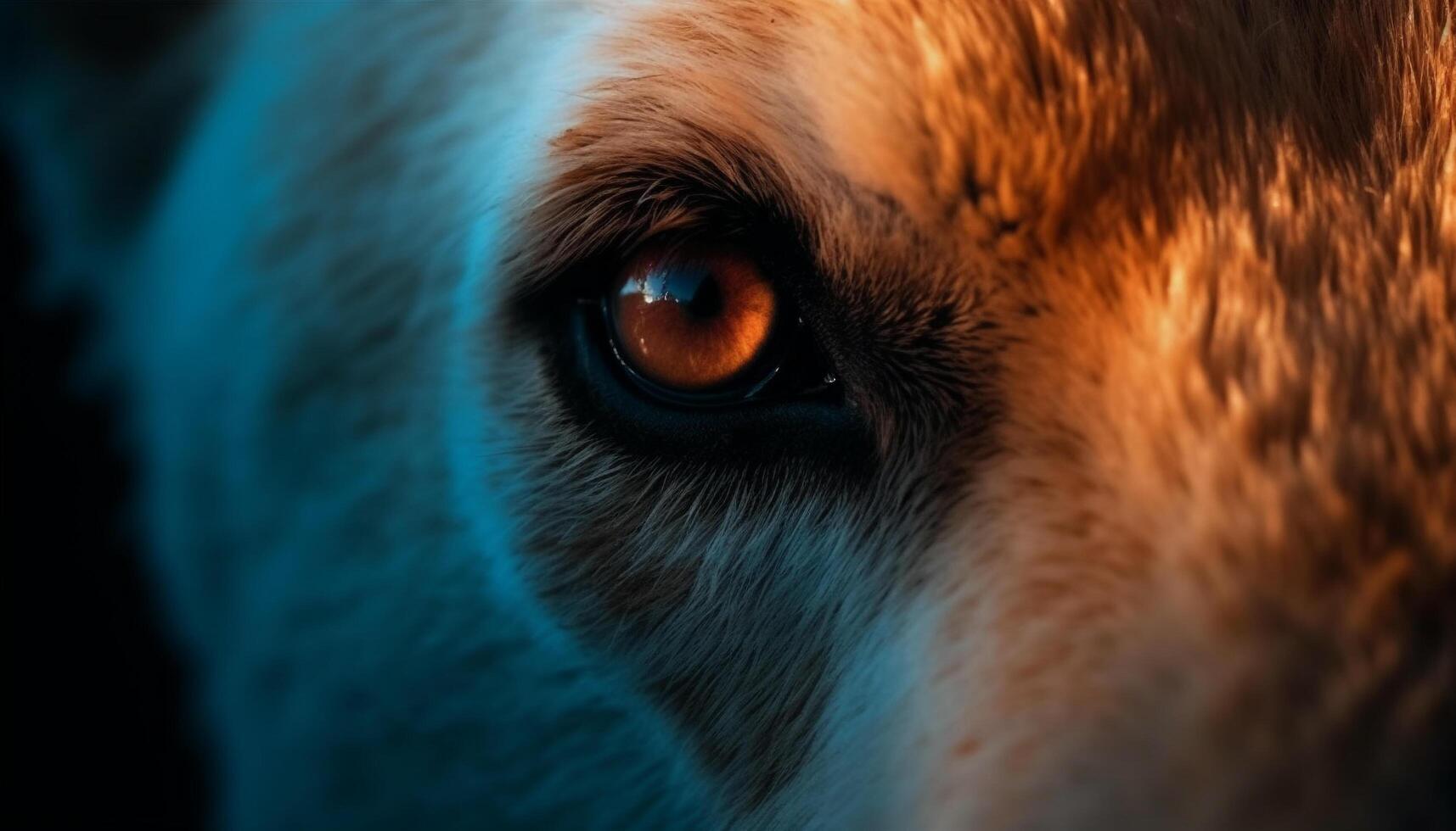 fofa cachorro fechar acima retrato, olhando às Câmera com azul olhos gerado de ai foto