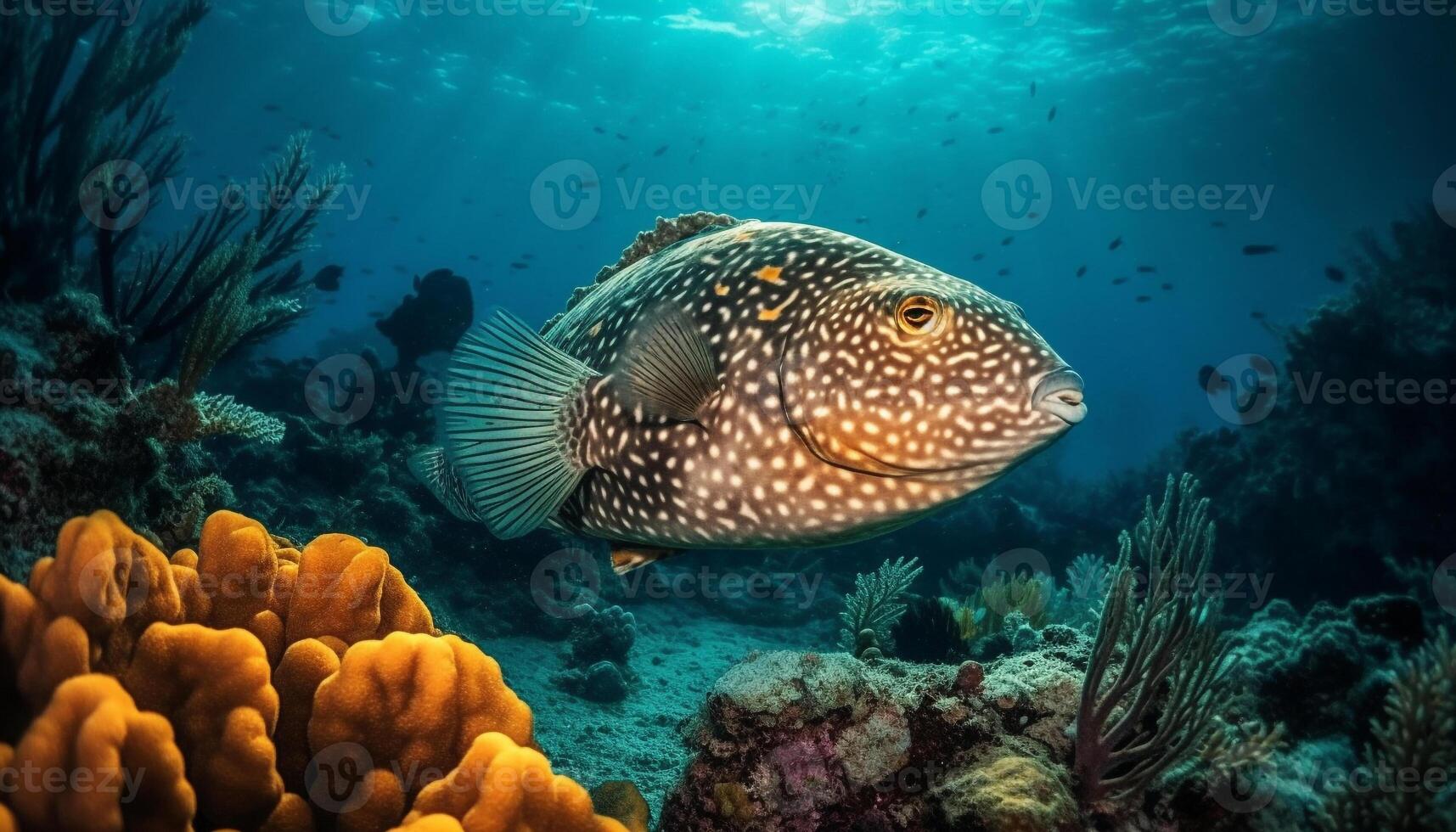 amarelo garoupa natação dentro movimento através multi colori coral recife abaixo gerado de ai foto