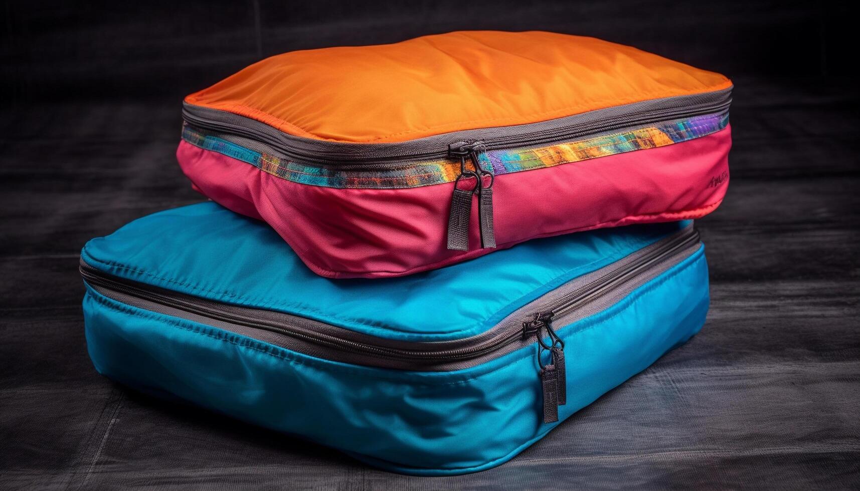 pilha do colorida bagagem e bolsas para verão viagem aventura gerado de ai foto
