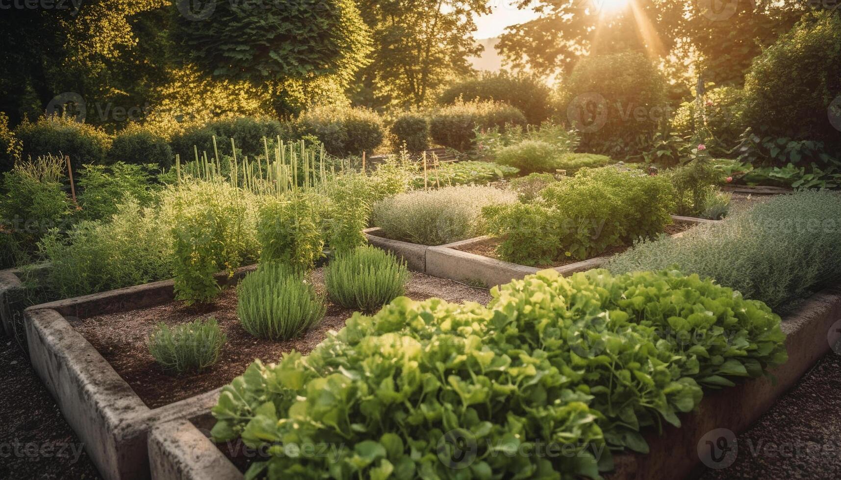 iluminado pelo sol formal jardim vitrines natureza beleza dentro uma paisagístico oásis generativo ai foto