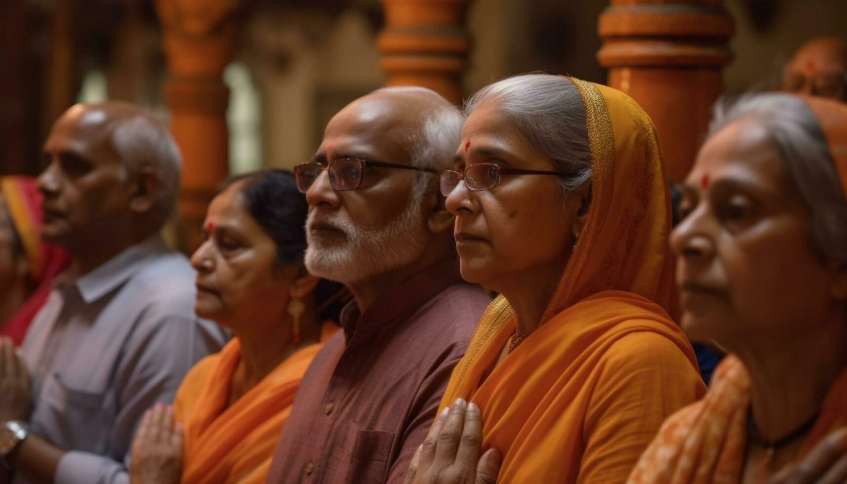 Senior adultos e mulheres sorridente às famoso indiano religioso cerimônia gerado de ai foto